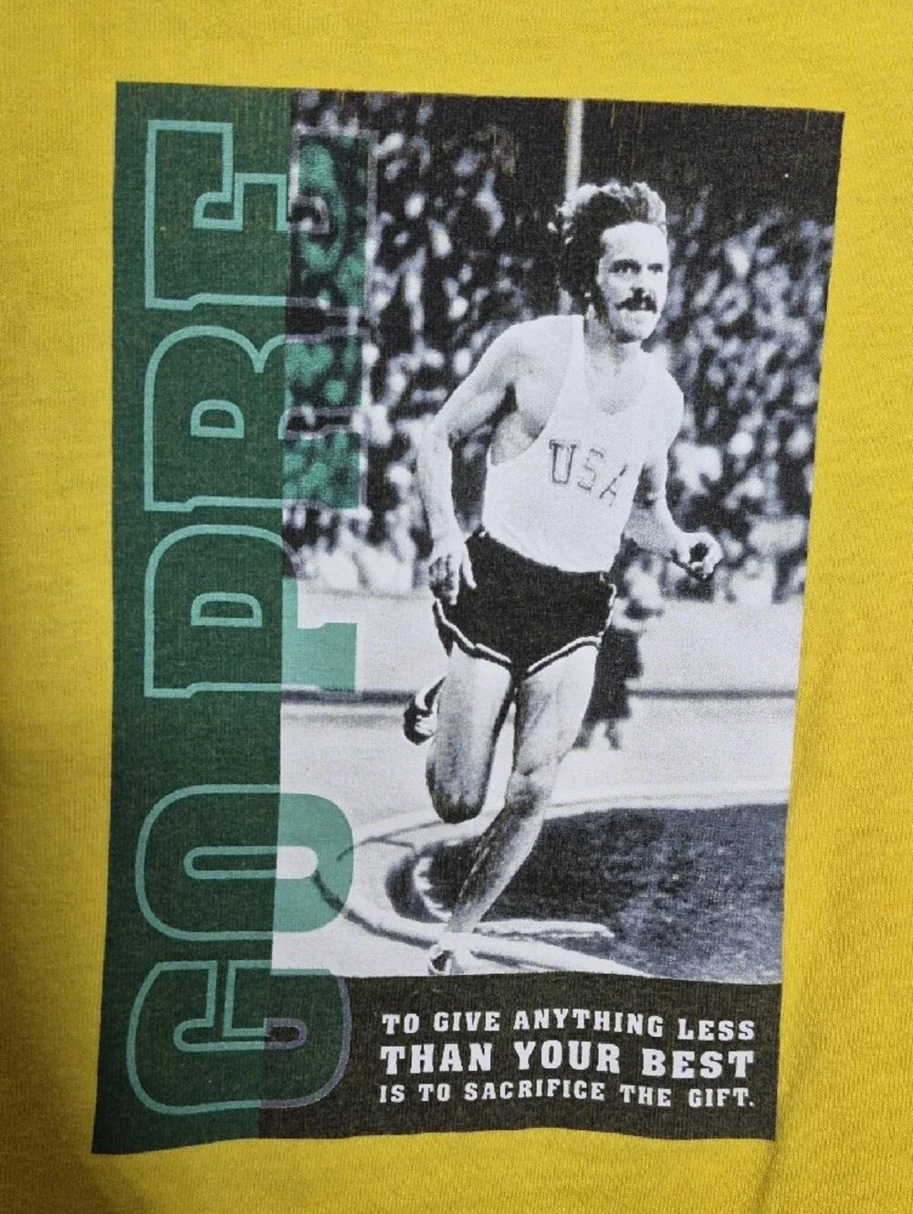 Nike Go Pre Steve Prefontaine Vintage Graphic T-Shirt Yellow Quote Small